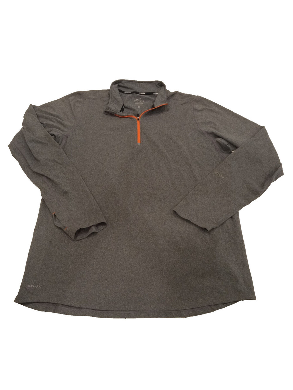 Nike Dri-FIT Running Pullover Mens Large Gray Orange Zip Thumbholes Shirt L